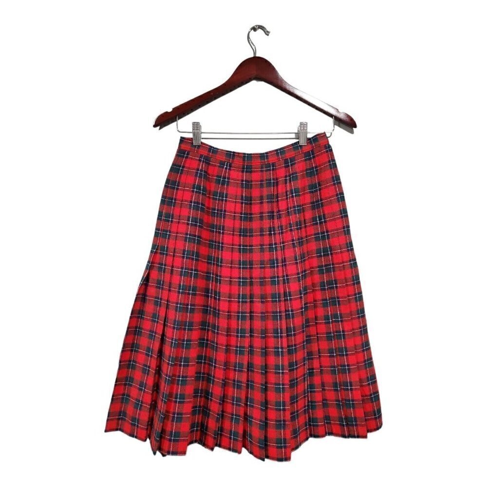 Vintage Pendleton 100% Wool Skirt Womens Sz 10 Tartan Plaid Pleated Red Green